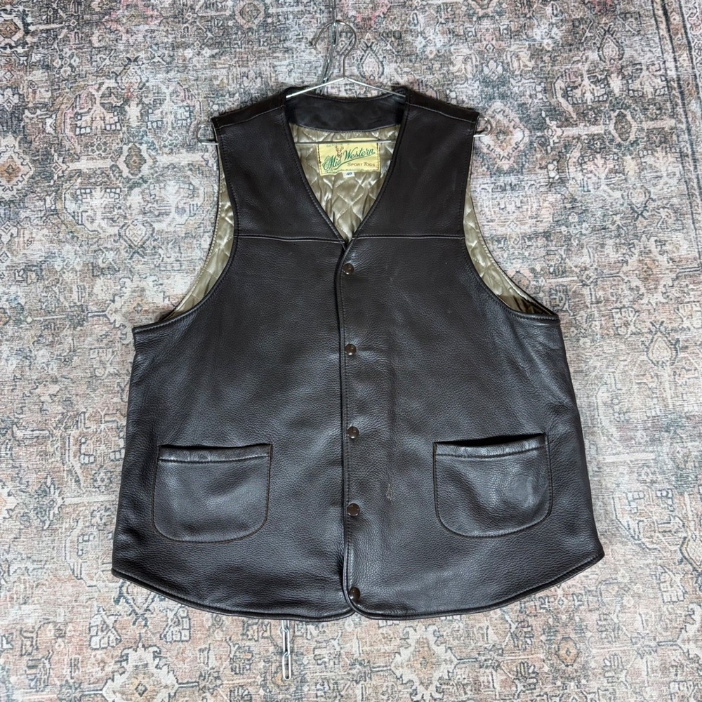 Vintage 1960s Mid Western Sport Togs Vest Mens Size XL 48 Brown Deerskin Leather